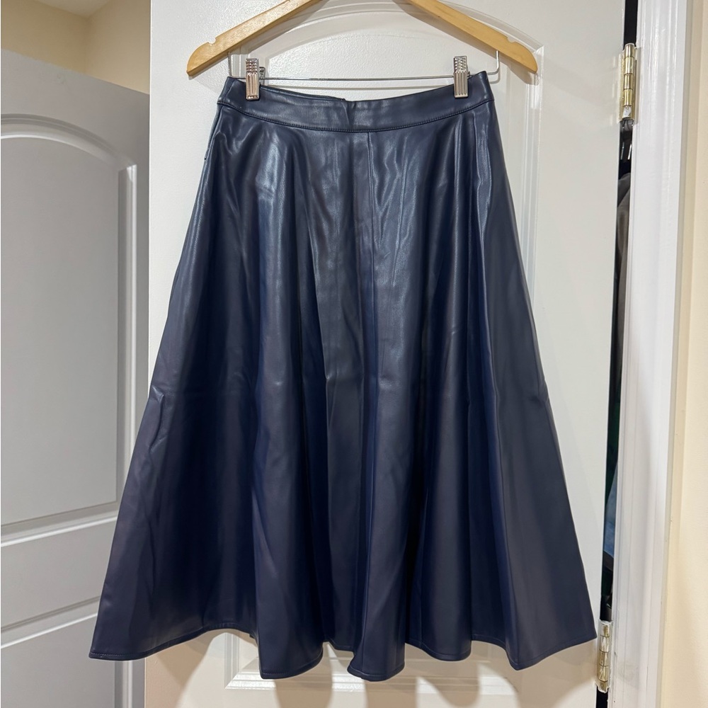 Alexia Admor Lillian Vegan Leather Skirt Navy - Picture 2 of 5